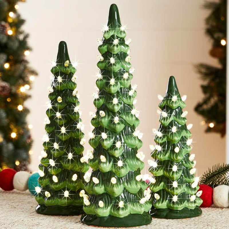 🎁🎄Retro Hand-Painted Tabletop Christmas Trees with Timer