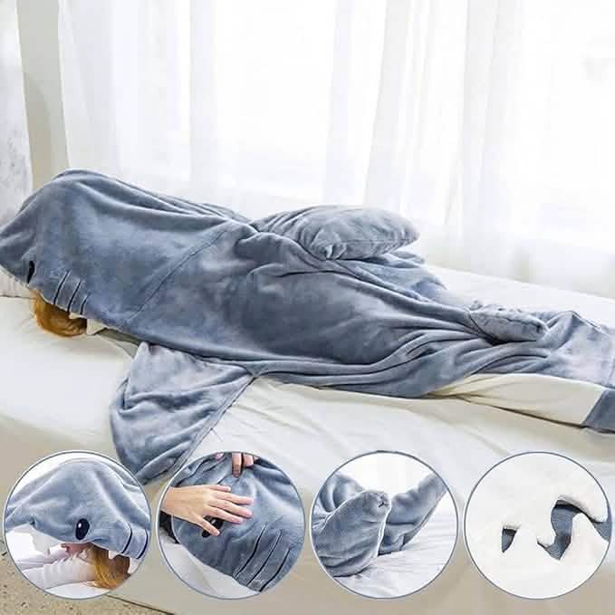 Cavinic™ Soft warm shark blanket shark one piece pajamas
