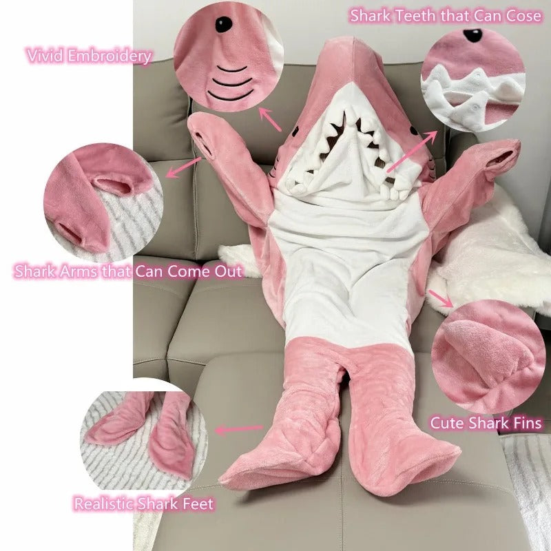 Cavinic™ Soft warm shark blanket shark one piece pajamas