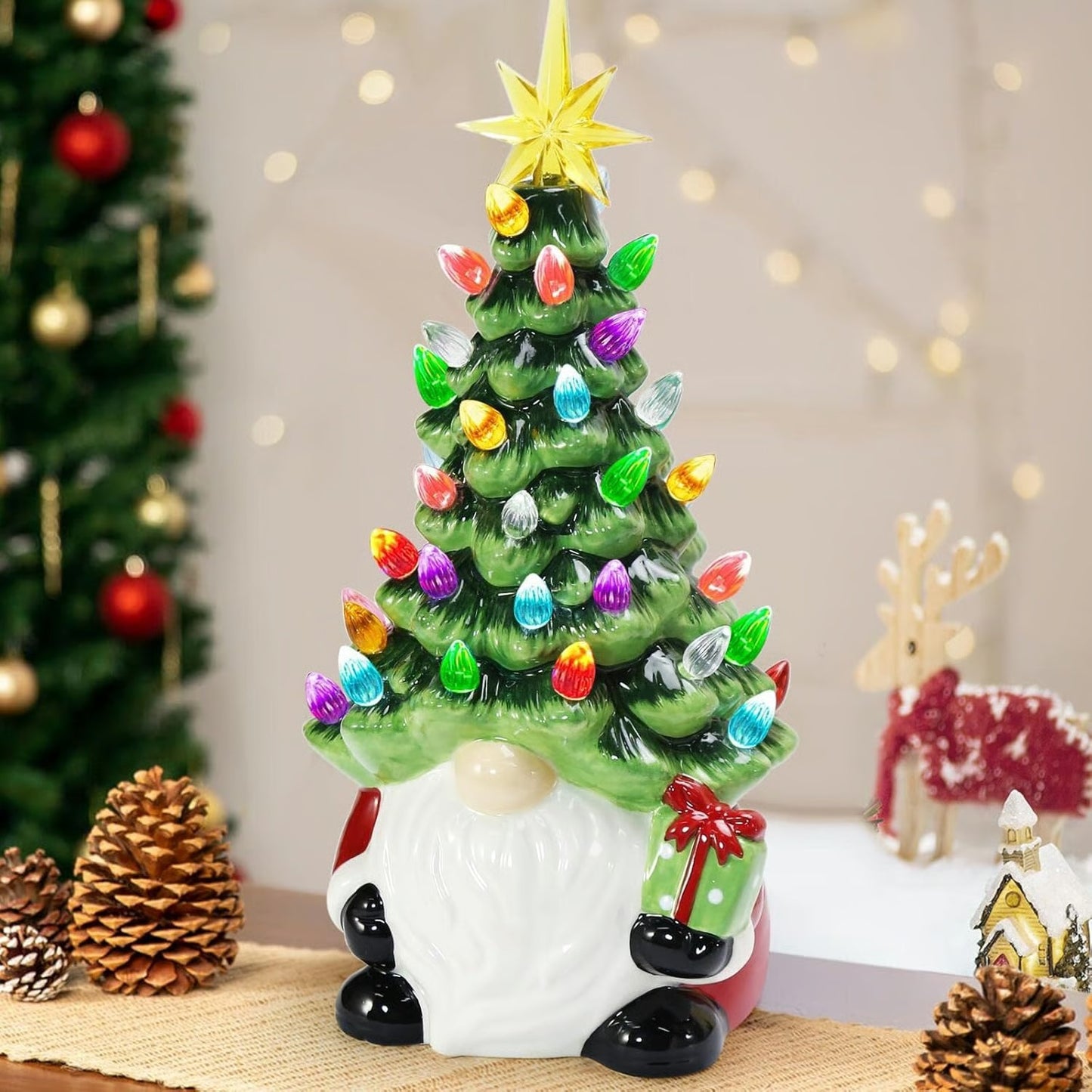 🎁🎄Retro Hand-Painted Tabletop Christmas Trees with Timer