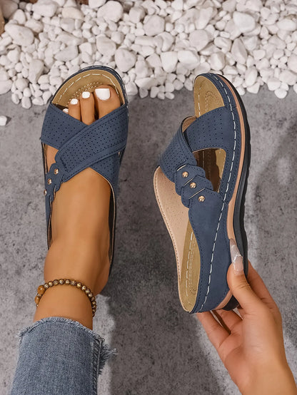 Summer printed mid-heel women's sandals