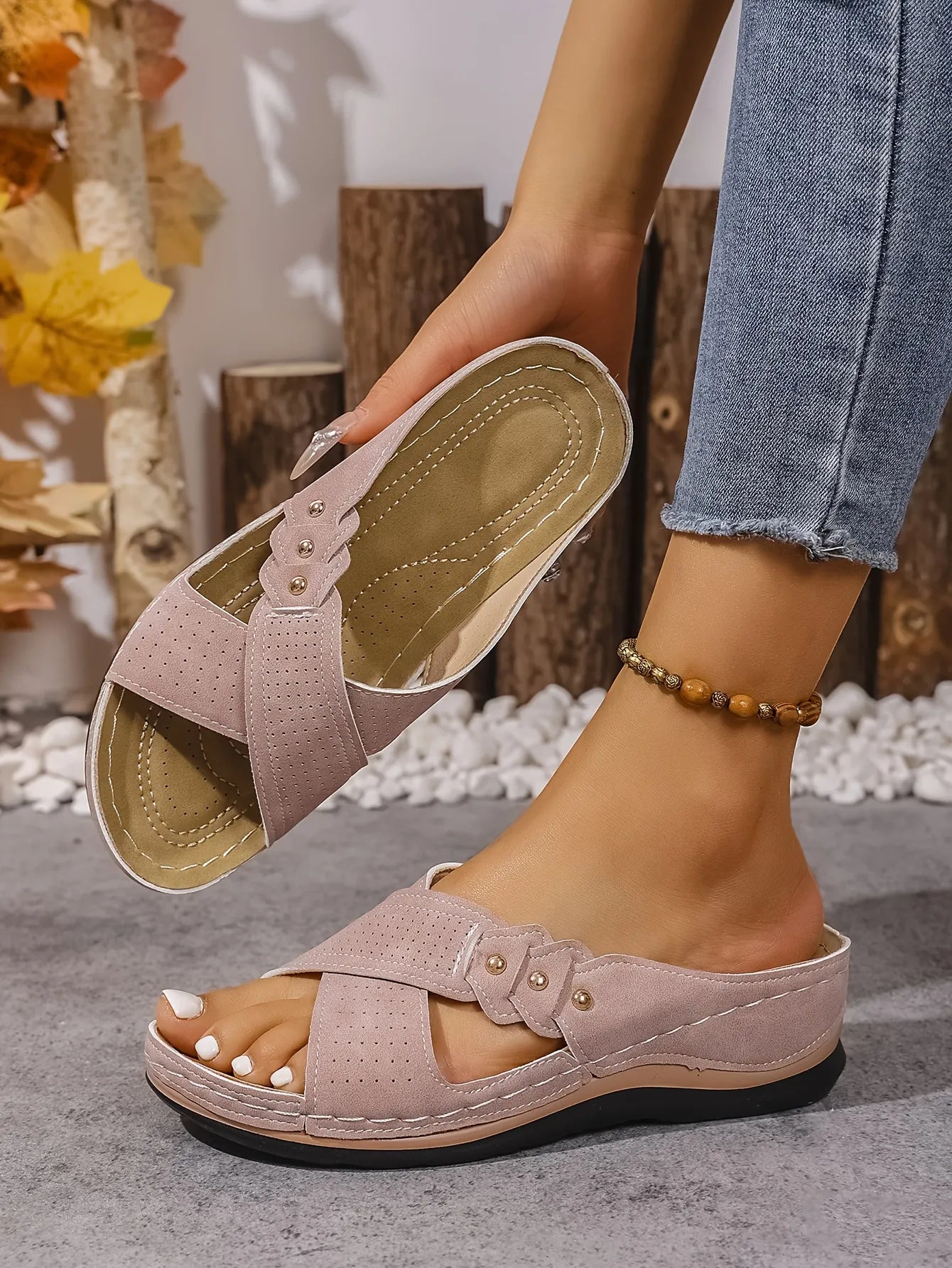 Summer printed mid-heel women's sandals