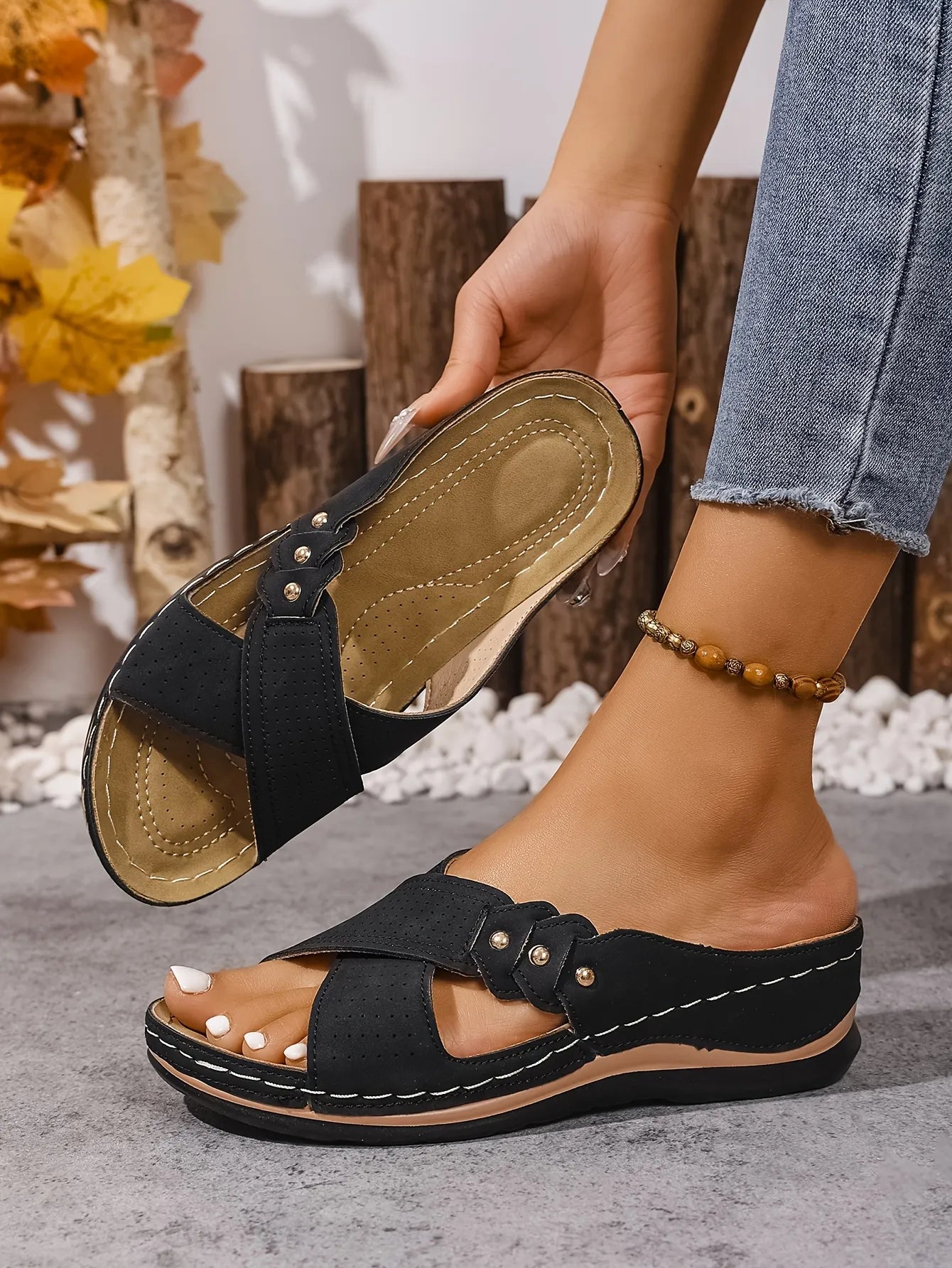 Summer printed mid-heel women's sandals