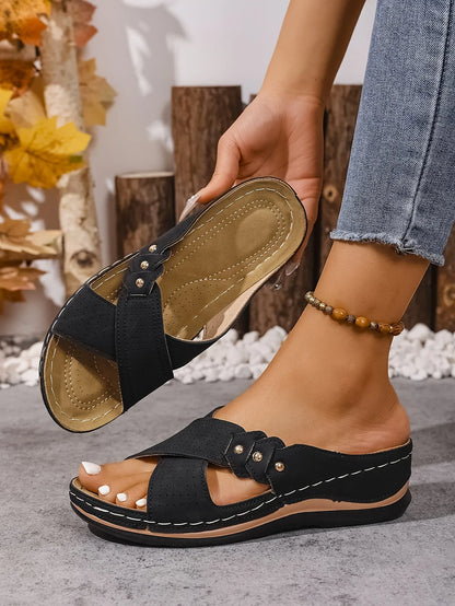 Summer printed mid-heel women's sandals