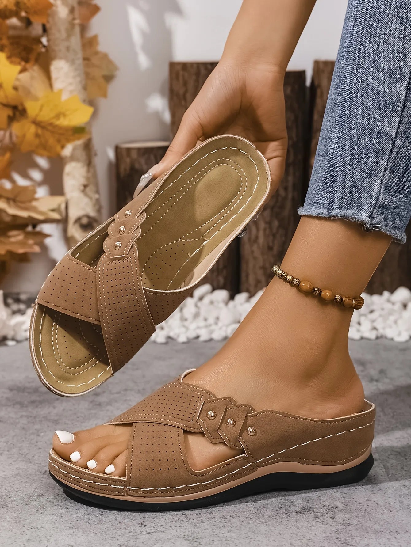 Summer printed mid-heel women's sandals