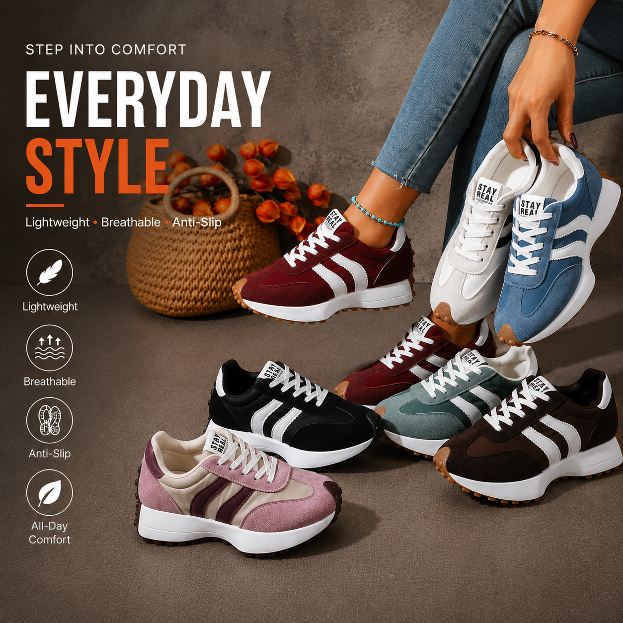 Stay Real Retro Platform Sneakers – Comfy Suede Chunky Sole Casual Shoes (Multiple Colors)