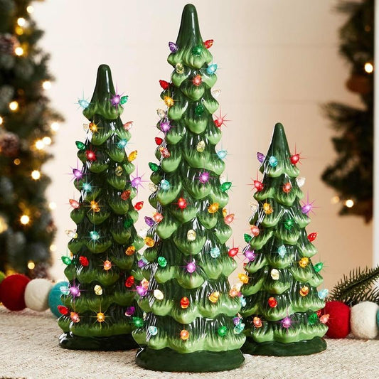 🎁🎄Retro Hand-Painted Tabletop Christmas Trees with Timer