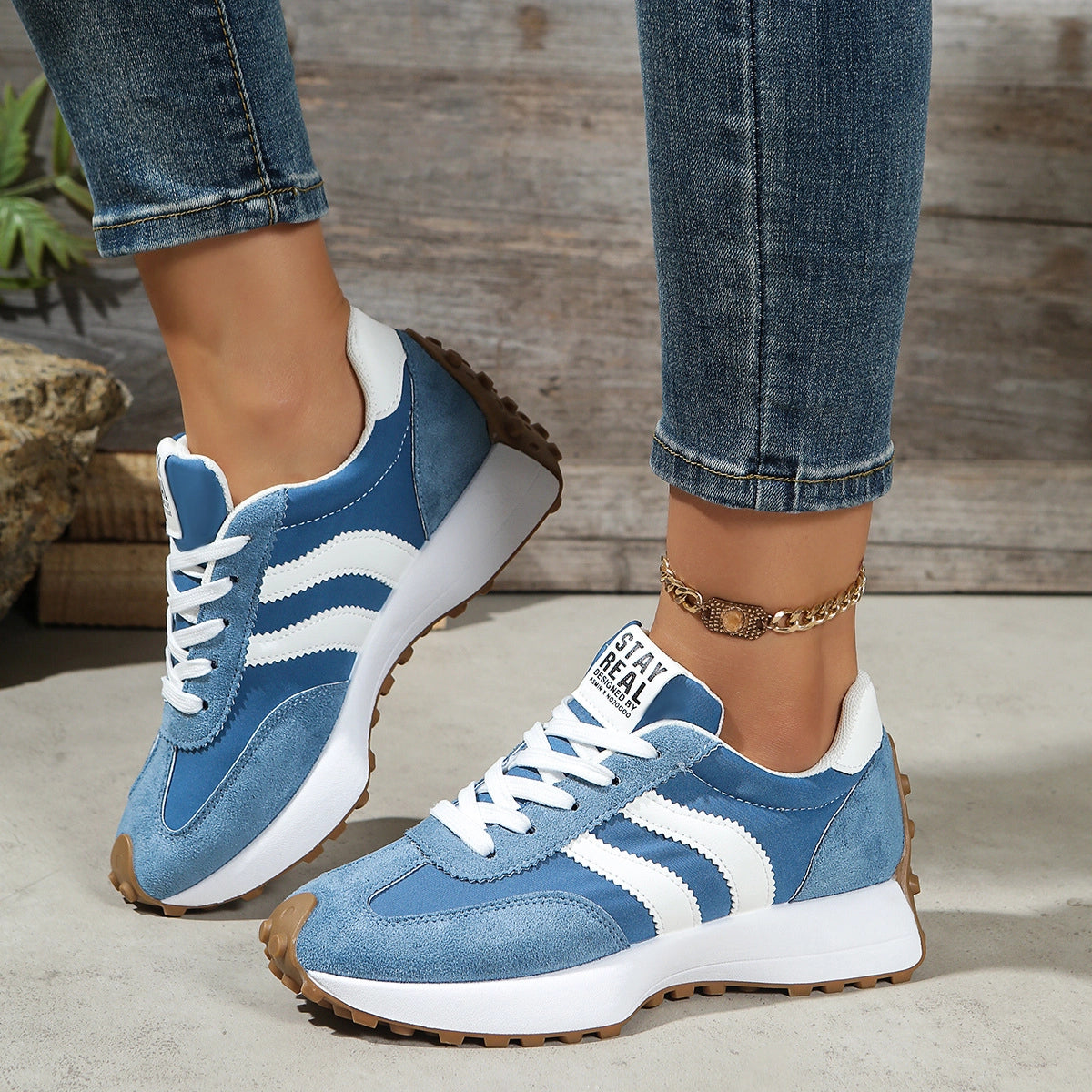 Retro Chunky Sole Sneakers – Casual Suede Platform Shoes