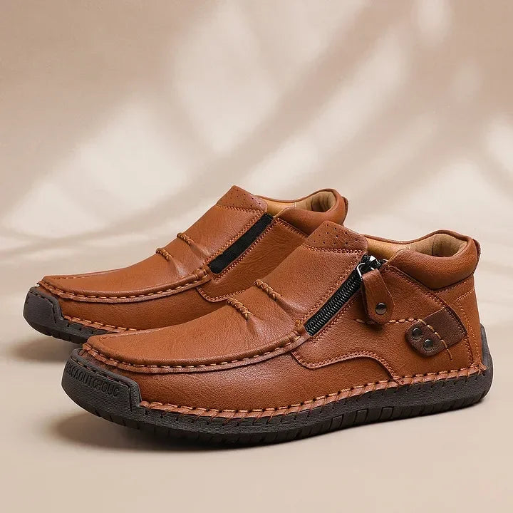 ⏰Limited Time Sale 53% OFF-Men’s Handmade Premium Leather Slip-On Driving Boots – Wide Toe, Arch Support