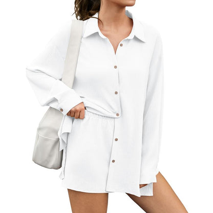 Women's Shirt And Shorts Set Made Of Chiffon Fabric