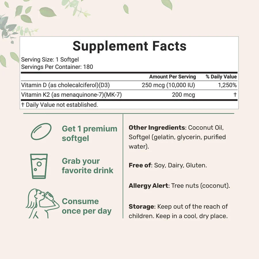 Vitamin D3 K2 Supplement Softgels