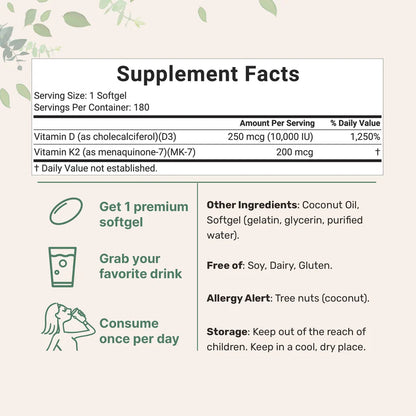 Vitamin D3 K2 Supplement Softgels