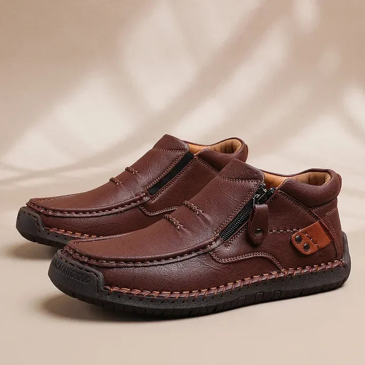⏰Limited Time Sale 53% OFF-Men’s Handmade Premium Leather Slip-On Driving Boots – Wide Toe, Arch Support