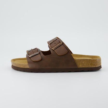 Cork Footbed Sandals – Double Buckle Slides