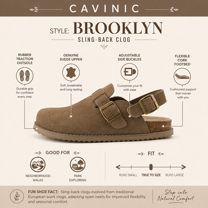 Cavinic Unisex Suede Clogs – Adjustable Strap, Cork Footbed & Arch Support