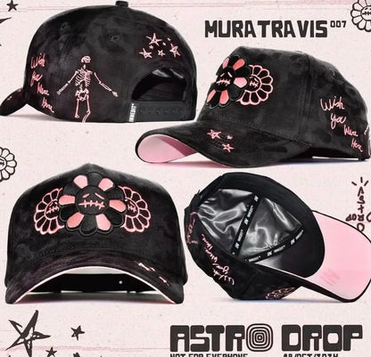 Fashionable baseball cap with daisy smiley face pattern