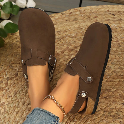 Cavinic Unisex Suede Clogs – Adjustable Strap, Cork Footbed & Arch Support