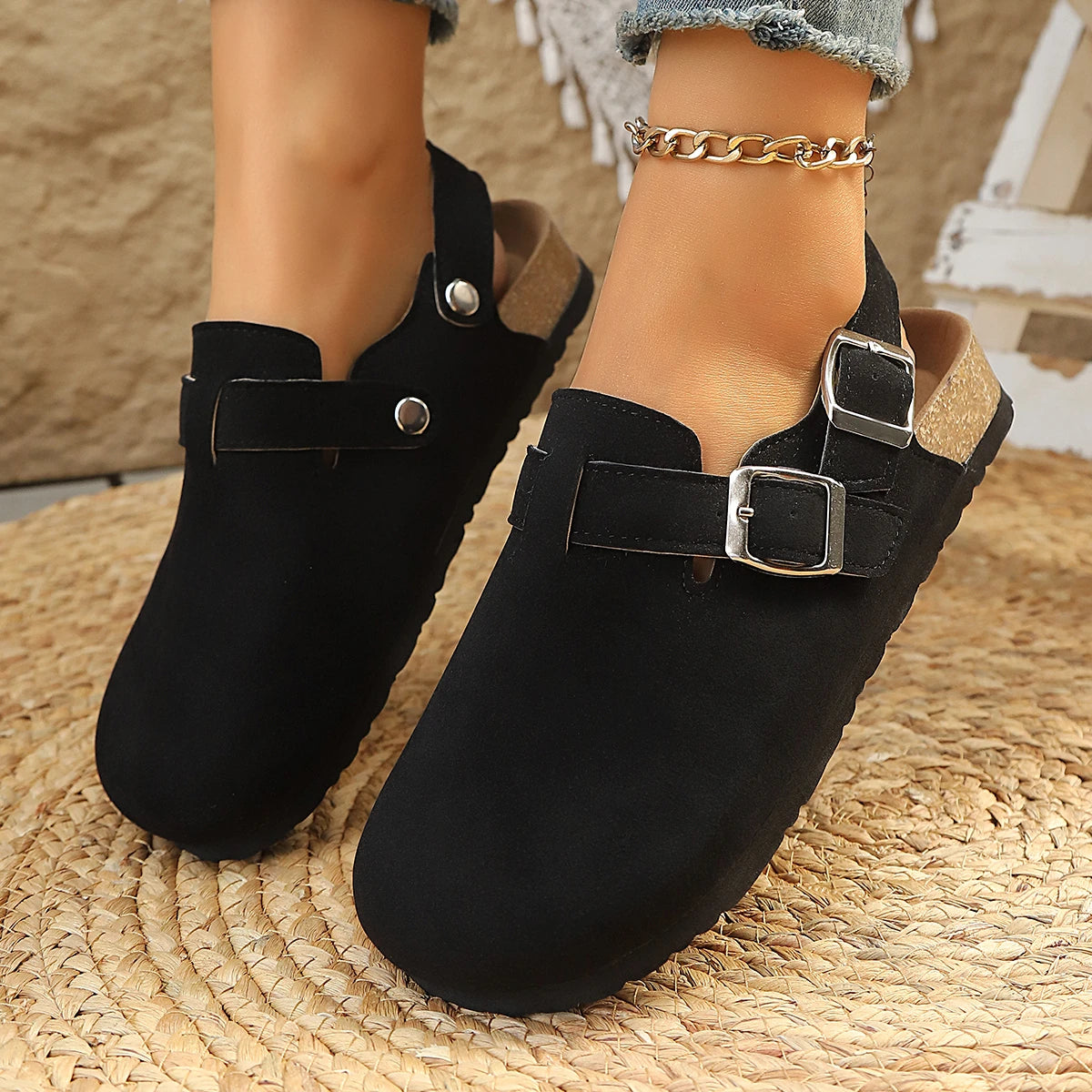 Cavinic Unisex Suede Clogs – Adjustable Strap, Cork Footbed & Arch Support