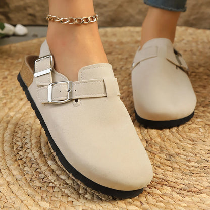 Cavinic Unisex Suede Clogs – Adjustable Strap, Cork Footbed & Arch Support