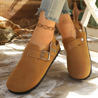 Cavinic Unisex Suede Clogs – Adjustable Strap, Cork Footbed & Arch Support
