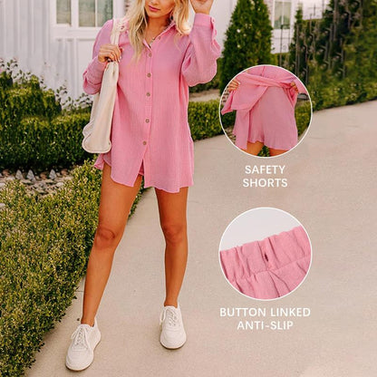 Women's Shirt And Shorts Set Made Of Chiffon Fabric
