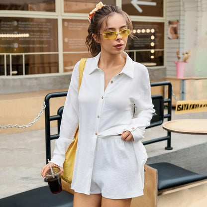 Women's Shirt And Shorts Set Made Of Chiffon Fabric