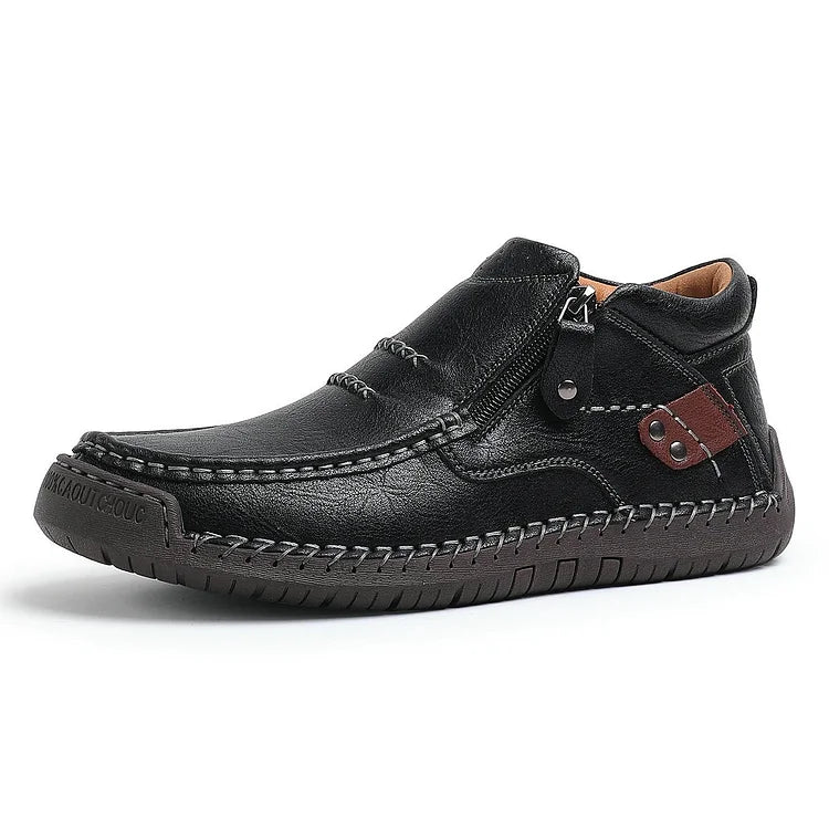 ⏰Limited Time Sale 53% OFF-Men’s Handmade Premium Leather Slip-On Driving Boots – Wide Toe, Arch Support