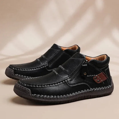 ⏰Limited Time Sale 53% OFF-Men’s Handmade Premium Leather Slip-On Driving Boots – Wide Toe, Arch Support