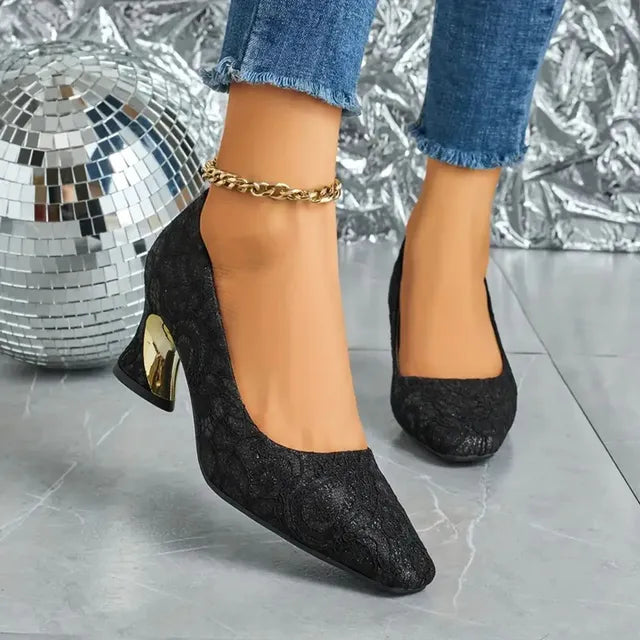 Cavinic™  Women's Elegant High Heels – Square Toe Block Pumps with Cushioned Insole & Non-Slip Sole, Perfect for Weddings, Office & Parties