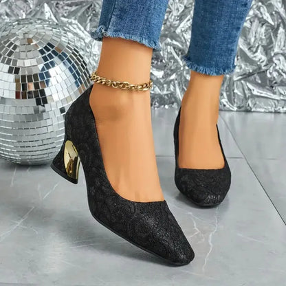 Cavinic™  Women's Elegant High Heels – Square Toe Block Pumps with Cushioned Insole & Non-Slip Sole, Perfect for Weddings, Office & Parties