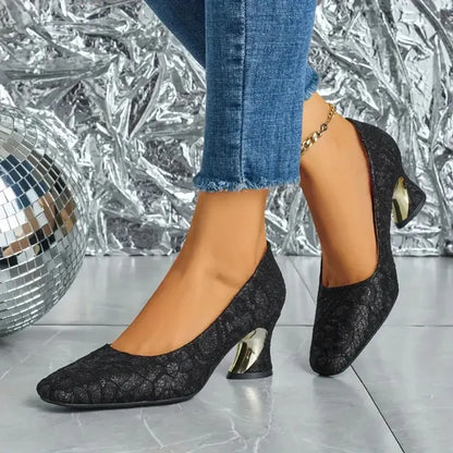 Cavinic™  Women's Elegant High Heels – Square Toe Block Pumps with Cushioned Insole & Non-Slip Sole, Perfect for Weddings, Office & Parties