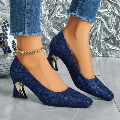 Cavinic™  Women's Elegant High Heels – Square Toe Block Pumps with Cushioned Insole & Non-Slip Sole, Perfect for Weddings, Office & Parties