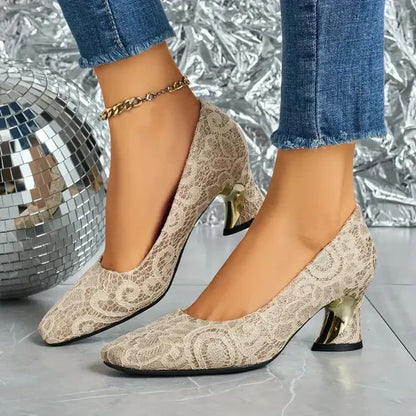 Cavinic™  Women's Elegant High Heels – Square Toe Block Pumps with Cushioned Insole & Non-Slip Sole, Perfect for Weddings, Office & Parties