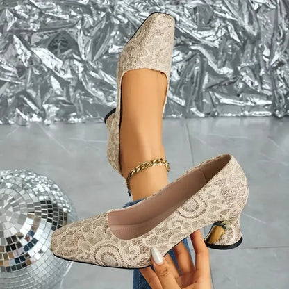 Cavinic™  Women's Elegant High Heels – Square Toe Block Pumps with Cushioned Insole & Non-Slip Sole, Perfect for Weddings, Office & Parties