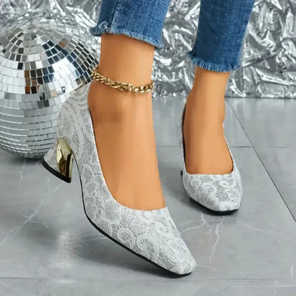 Cavinic™  Women's Elegant High Heels – Square Toe Block Pumps with Cushioned Insole & Non-Slip Sole, Perfect for Weddings, Office & Parties