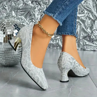 Cavinic™  Women's Elegant High Heels – Square Toe Block Pumps with Cushioned Insole & Non-Slip Sole, Perfect for Weddings, Office & Parties