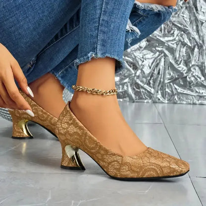 Cavinic™  Women's Elegant High Heels – Square Toe Block Pumps with Cushioned Insole & Non-Slip Sole, Perfect for Weddings, Office & Parties