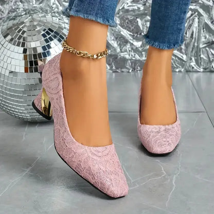 Cavinic™  Women's Elegant High Heels – Square Toe Block Pumps with Cushioned Insole & Non-Slip Sole, Perfect for Weddings, Office & Parties