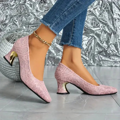 Cavinic™  Women's Elegant High Heels – Square Toe Block Pumps with Cushioned Insole & Non-Slip Sole, Perfect for Weddings, Office & Parties