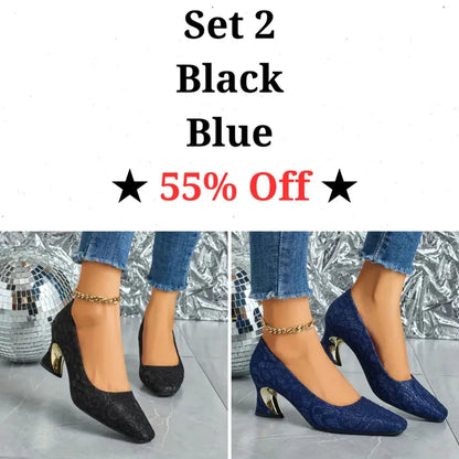 Cavinic™  Women's Elegant High Heels – Square Toe Block Pumps with Cushioned Insole & Non-Slip Sole, Perfect for Weddings, Office & Parties