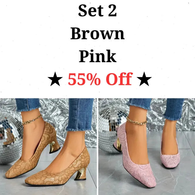 Cavinic™  Women's Elegant High Heels – Square Toe Block Pumps with Cushioned Insole & Non-Slip Sole, Perfect for Weddings, Office & Parties