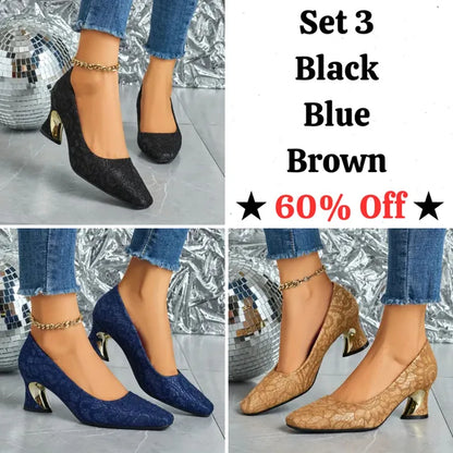 Cavinic™  Women's Elegant High Heels – Square Toe Block Pumps with Cushioned Insole & Non-Slip Sole, Perfect for Weddings, Office & Parties