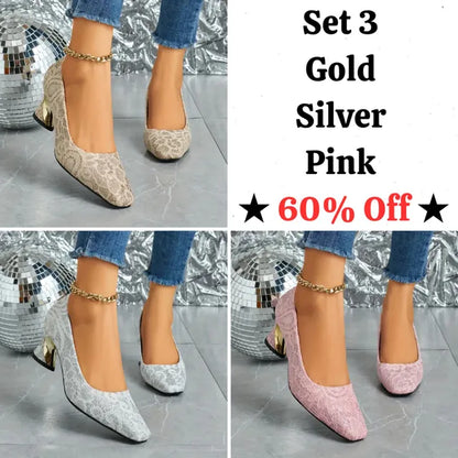 Cavinic™  Women's Elegant High Heels – Square Toe Block Pumps with Cushioned Insole & Non-Slip Sole, Perfect for Weddings, Office & Parties