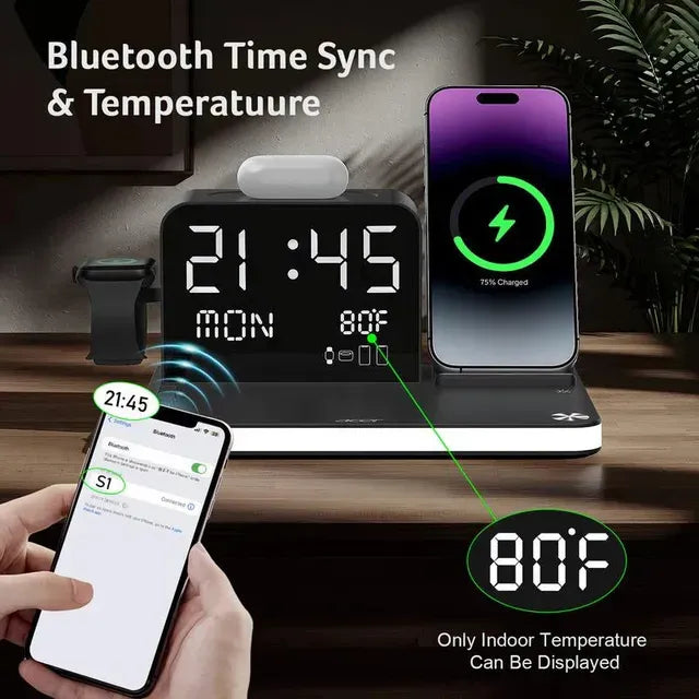 7 in 1 Wireless Charging Station with Clock & Night Light