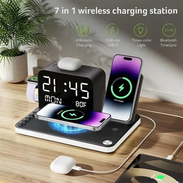 7 in 1 Wireless Charging Station with Clock & Night Light