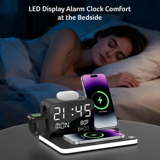 7 in 1 Wireless Charging Station with Clock & Night Light