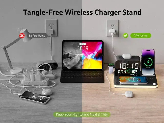 7 in 1 Wireless Charging Station with Clock & Night Light