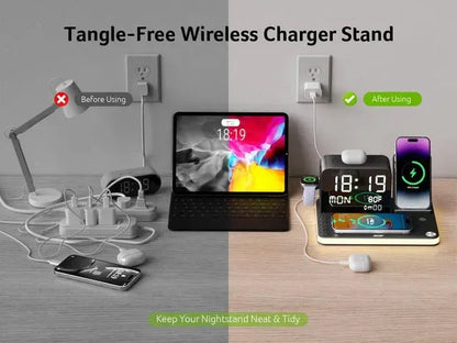 7 in 1 Wireless Charging Station with Clock & Night Light