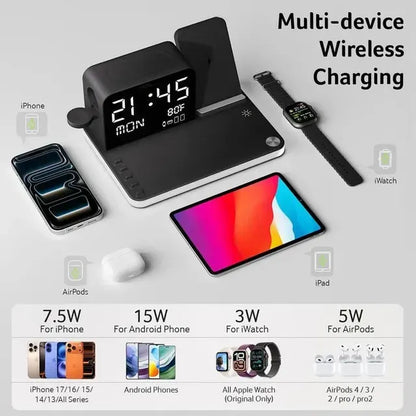 7 in 1 Wireless Charging Station with Clock & Night Light