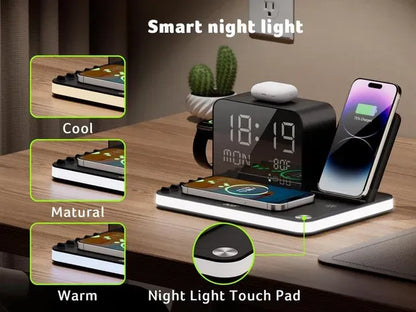 7 in 1 Wireless Charging Station with Clock & Night Light
